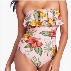 Kona Sol Women's Bandeau Front Ruched Full Coverage One Piece Swimsuit Medium